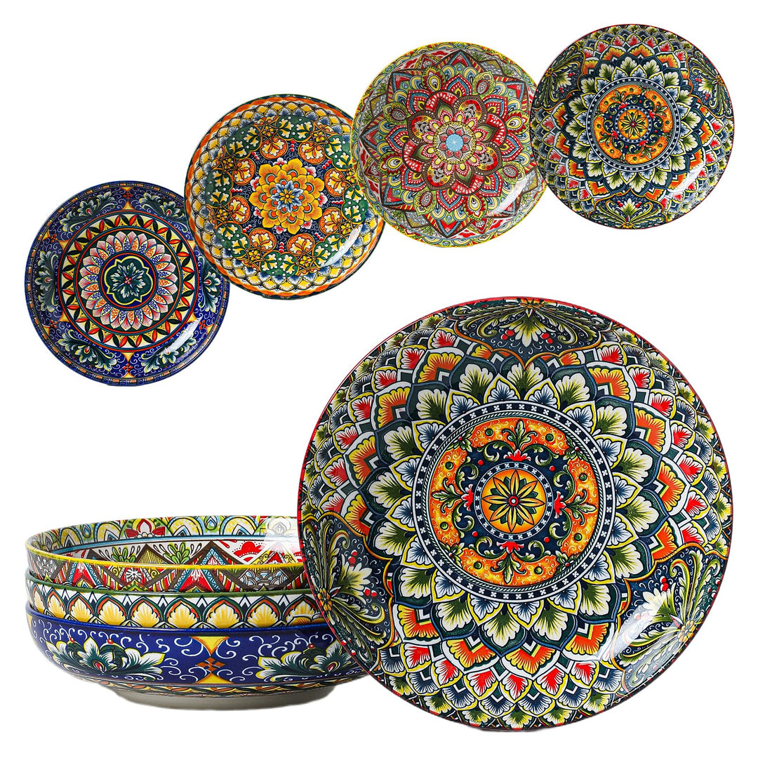 Henten Home Pastateller Set, Suppenteller/Buntes Tiefteller 4er, 1000ml Mehrzweckschalen für Suppe,