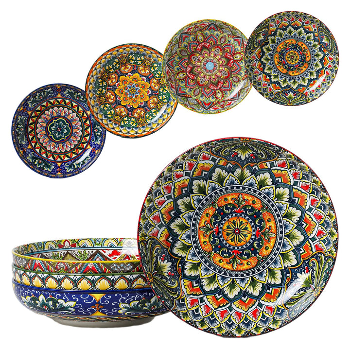 Henten Home Pastateller Set, Suppenteller/Buntes Tiefteller 4er, 1000ml Mehrzweckschalen für Suppe,