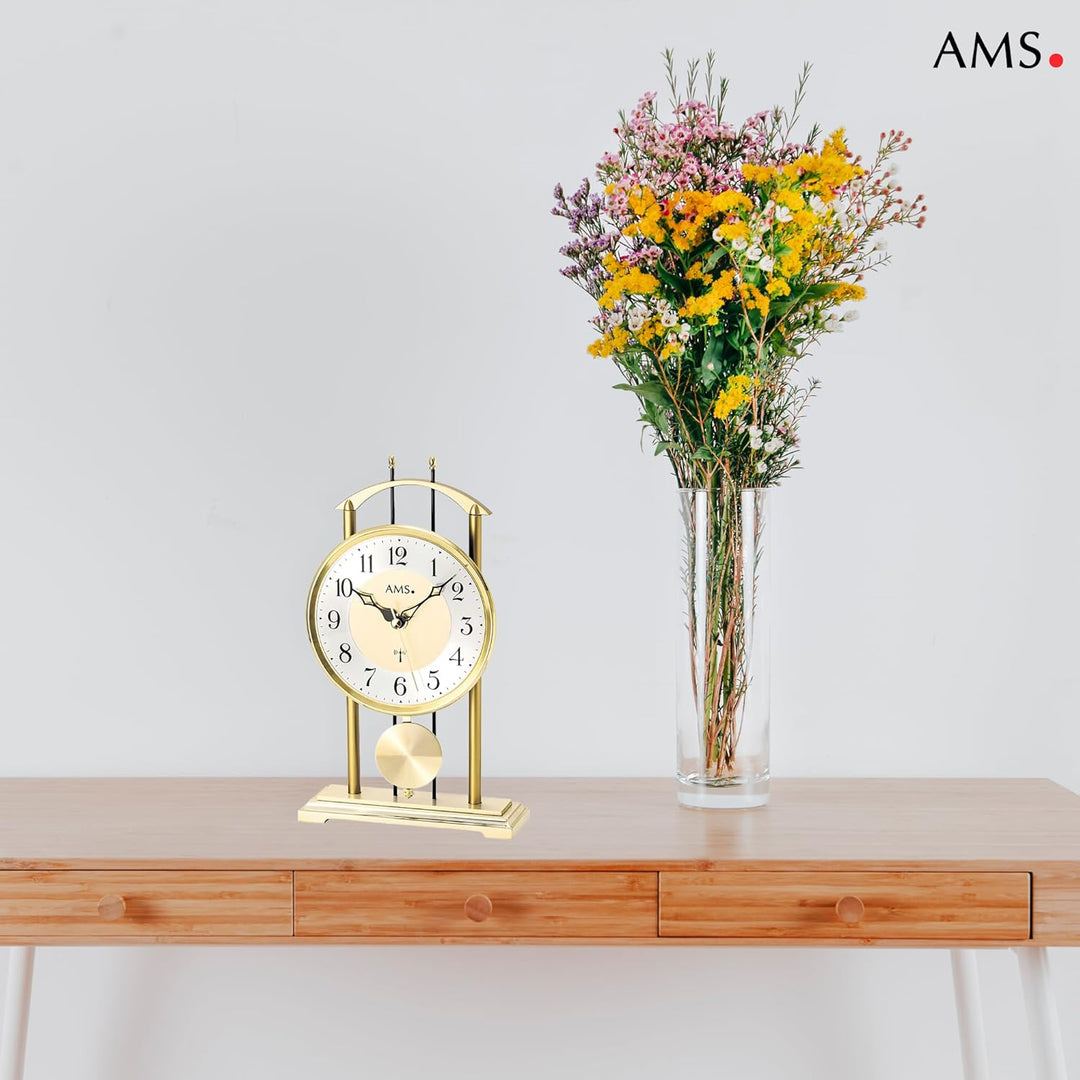 AMS 5193 Tischuhr, Funk-Pendelwerk, Aluminium-Zifferblatt Silber, arabische Ziffern, Metallgehäuse m