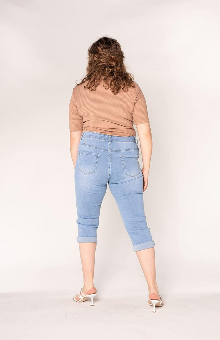 Nina Carter P200 Damen Capri Jeanshosen Grosse Grössen HIGH Waist Jeans Sommer Hose Used-Look 50 Gro