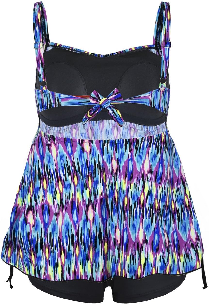 Hilor Damen Retro-Kordelzug mit rüschen besetzten Halter floral Tankini Set Two Badeanzug 24 blau po