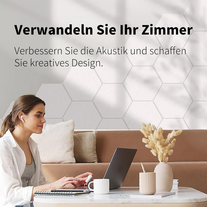 24 Stück Hexagon Akustikplatten selbstklebend, Abdeckung 1.4㎡, Schallschutz & Schalldämmung für Wänd