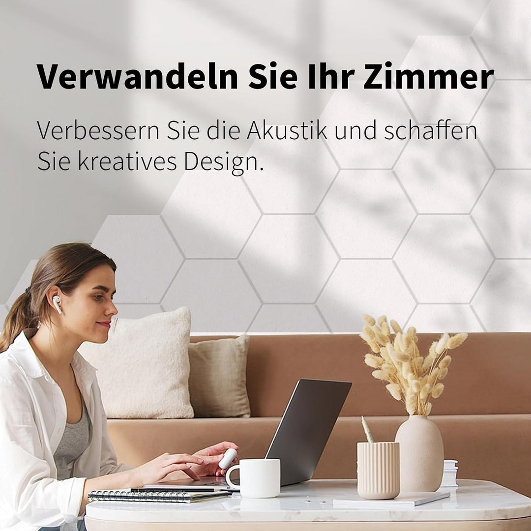 36 Stück Hexagon Akustikplatten selbstklebend, Abdeckung 2.11㎡, Schallschutz &amp; Schalldämmung für Wän