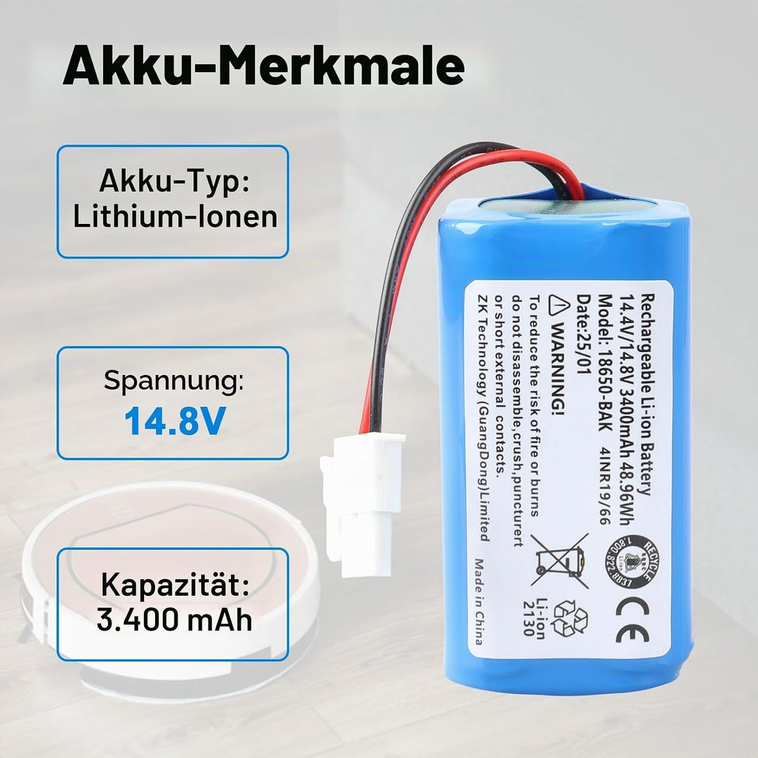 14,8 V 3400 mAh Li-Ionen Ersatzakku für ILIFE A4, A4s, A4s Pro, A6, A7, A9, A10, V7, V7s, V7s Plus,