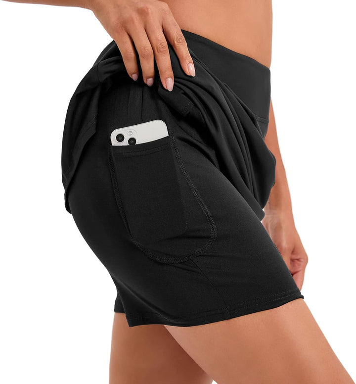Timuspo Damen Activewear Knielanger Hosenrock mit Innenshorts Athletischer Tennisrock mit Hoher Tail
