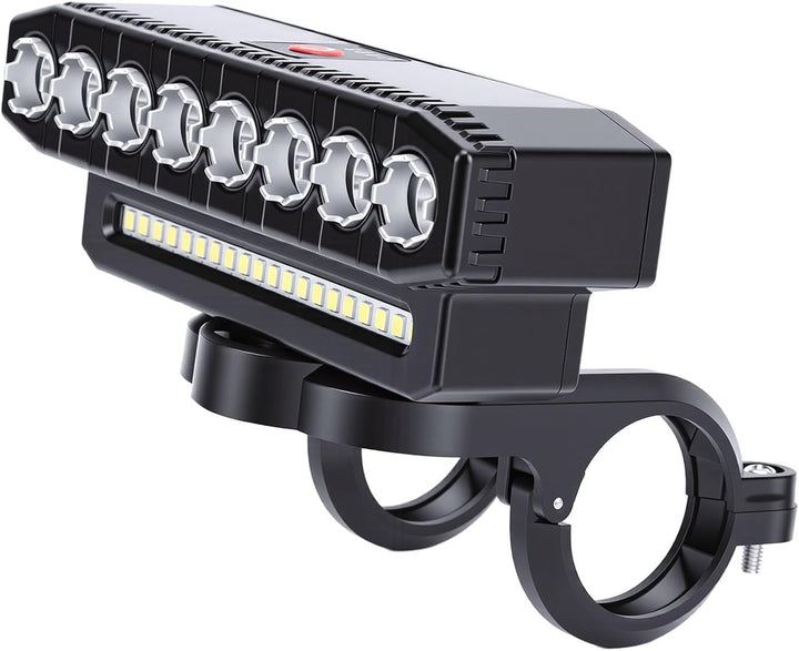 Tbest Fahrradlicht, Wiederaufladbarer USB-Scheinwerfer mit Hupe, 8 LEDs, Superhell, 6 Modi, 4000 MAh