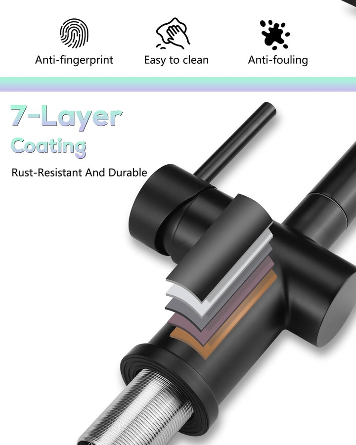 Küchenarmatur mit Brause Ausziehbar, Hochdruck Wasserhahn Küche Schwarz mit Zwei Wasserstrahlarten,