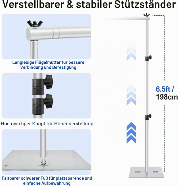 EMART Silberne Foto Hintergrund Ständer mit Stahlsockel, 2mx3m Verstellbarer Hintergrund Ständer Kit