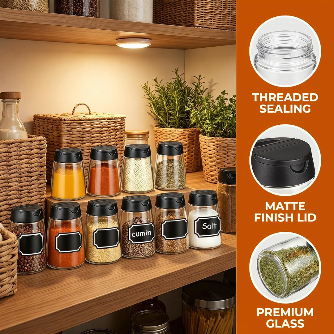 12 Stücke Gewürzgläser Glas mit 24 Gewürzetiketten, 150ml Gewürzgläser Mit Doppeldeckel Gewürzdosen