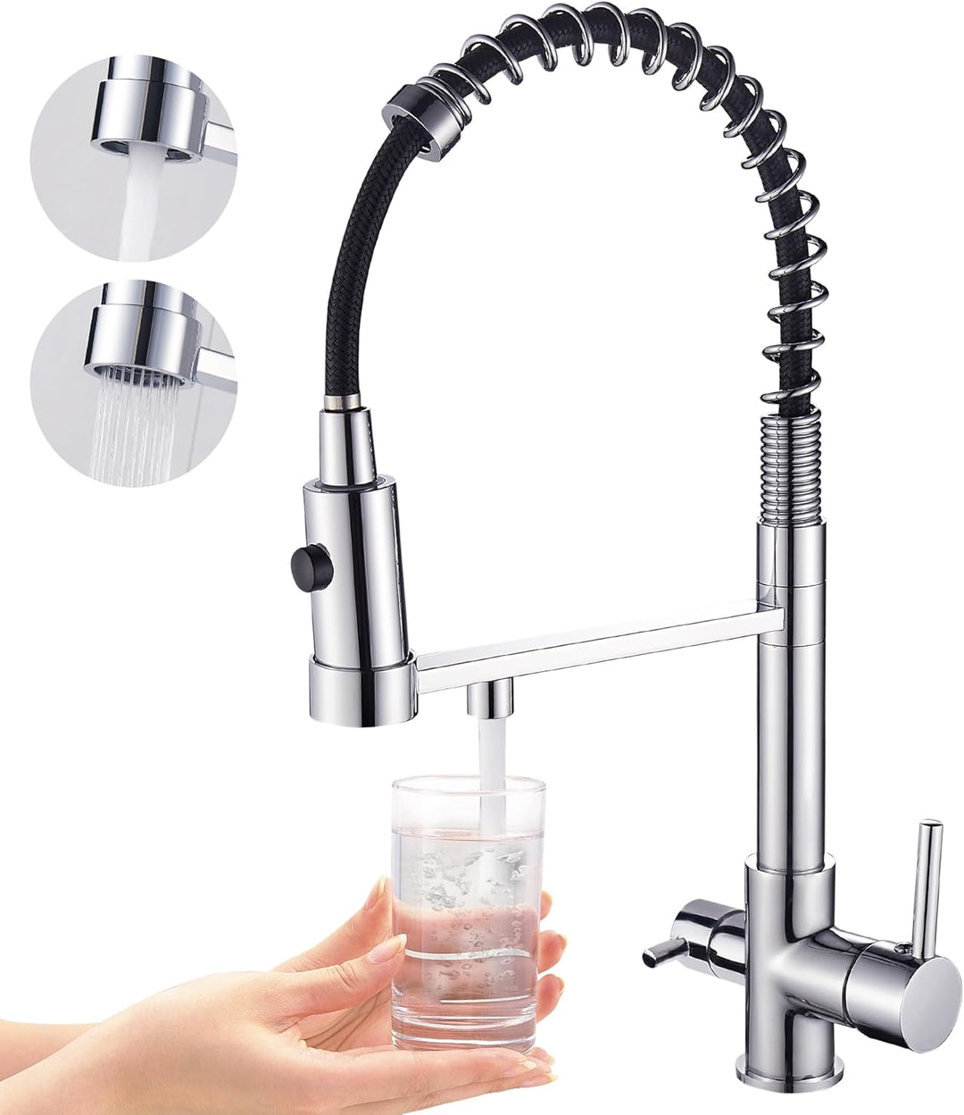 3 Wege Wasserhahn Küche, Ausziehbar Küchenarmatur, Spültischarmatur aus Messing, 3 in 1 Mischbatteri