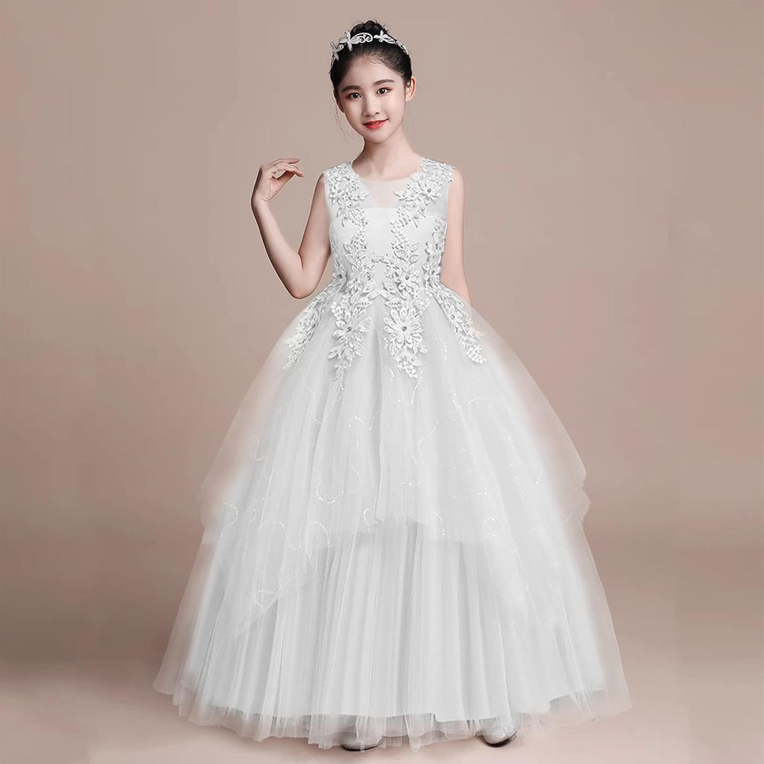 LOLANTA Mädchen Prinzessin Kleid Weiss, Festlich Hochzeit Kommunion Blumensmädchenkleid, Festzug Par