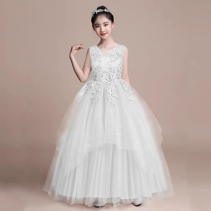 LOLANTA Mädchen Prinzessin Kleid Weiss, Festlich Hochzeit Kommunion Blumensmädchenkleid, Festzug Par