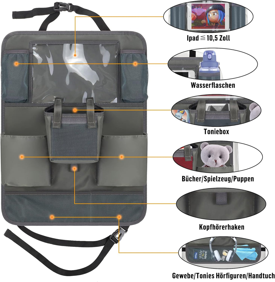Annmore Auto Sitzschutz Rückseite Organizer mit Tasche für Toniebox Hörfiguren und 10,5 Zoll Ipad, G