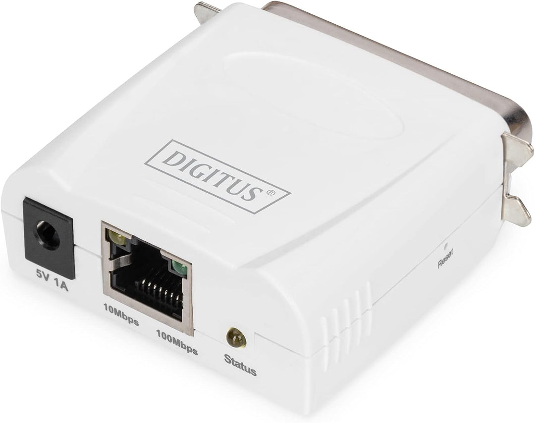 DIGITUS Fast Ethernet Printserver mit Parallel-Port, 1x RJ45, 1x DB-36-pin male, Drucker Server, DHC