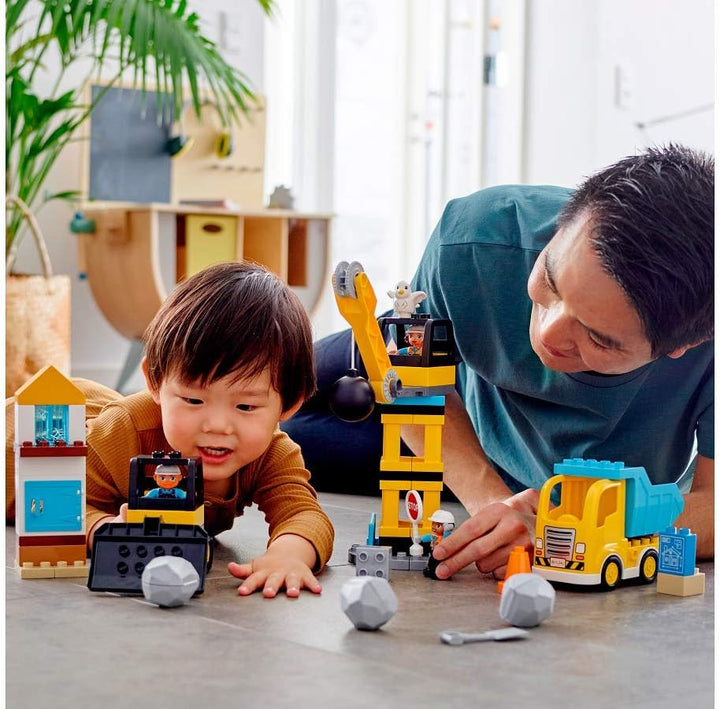 LEGO 10932 DUPLO Baustelle mit Abrissbirne, Spielzeug mit Baustellenfahrzeugen wie LKW, Kran und Bag
