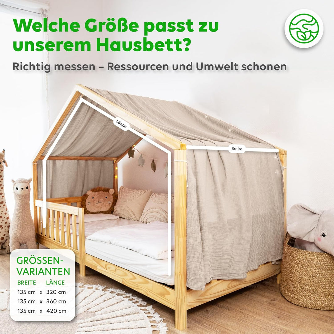 lilimaus Hausbett Himmel - 100% Baumwolle Betthimmel aus Musselin - Hausbett Deko - Geschenk Mädchen