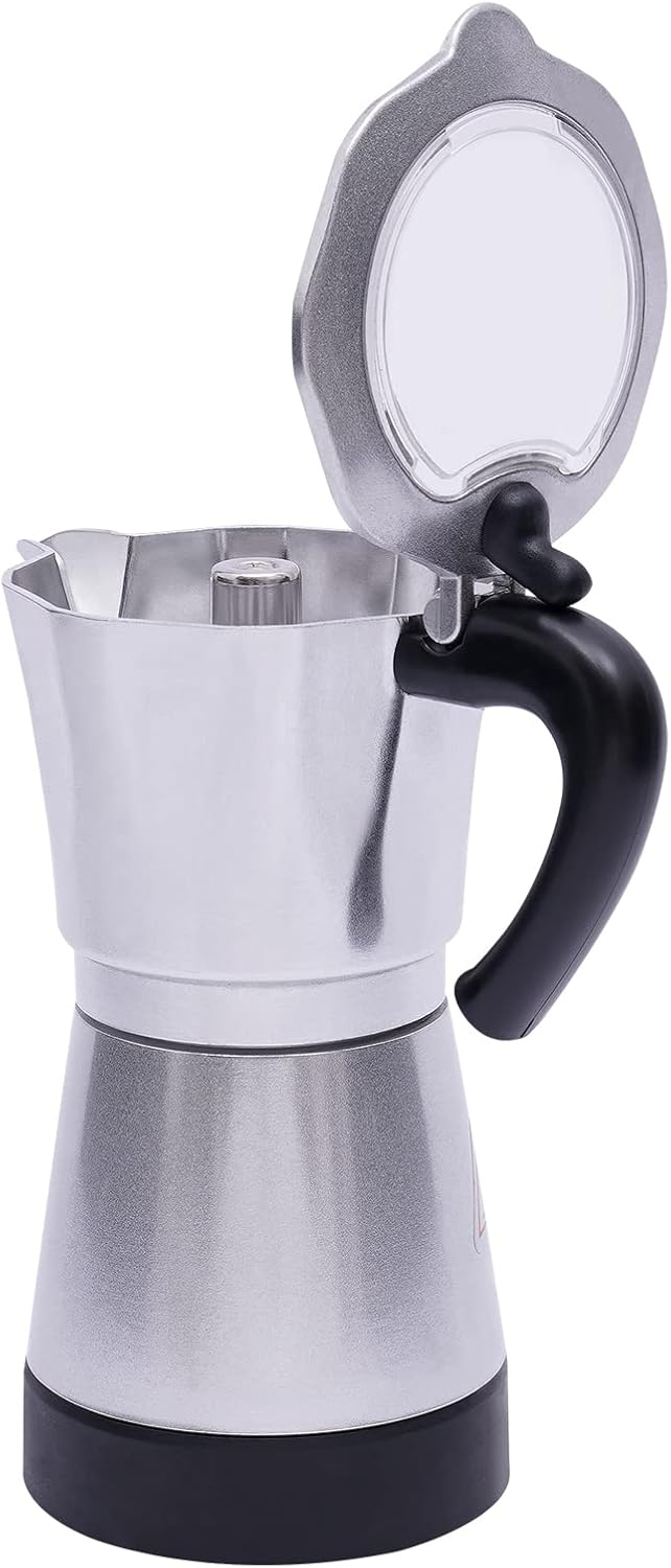 Espressokocher für 6 Tassen, 480W 300ml Elektrische Kaffeekocher mit 360° Basis Espressokanne Moka-K