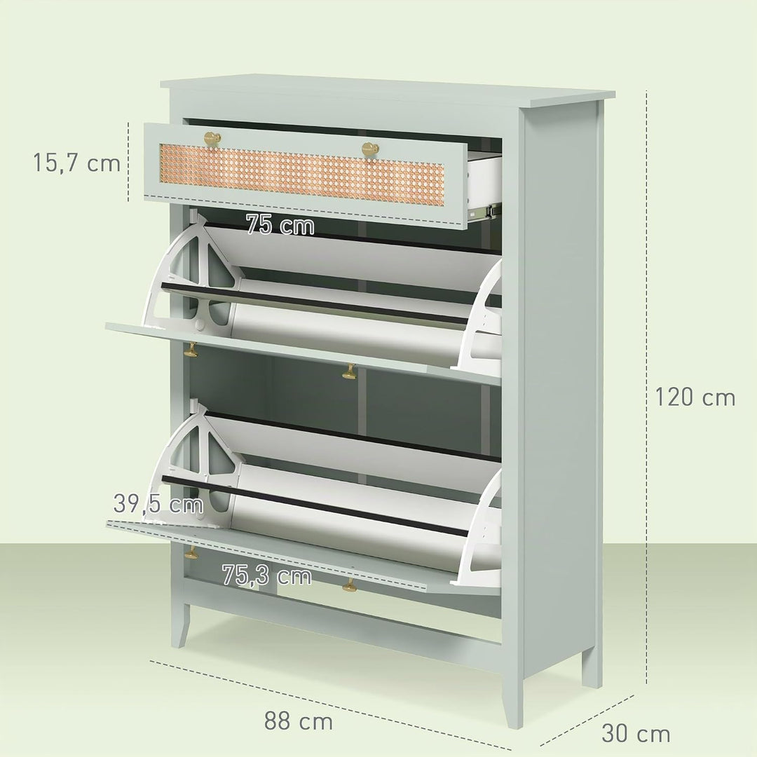 HOMCOM Schuhschrank mit 2 Klappen und Schublade, Schuhkipper Schuhregal mit Verstellbarer Ablage, Sc