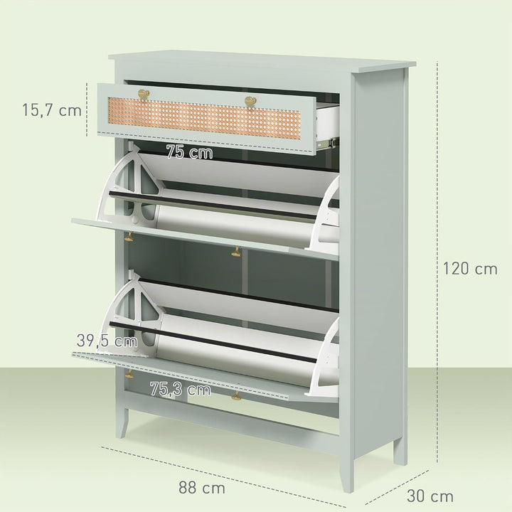 HOMCOM Schuhschrank mit 2 Klappen und Schublade, Schuhkipper Schuhregal mit Verstellbarer Ablage, Sc