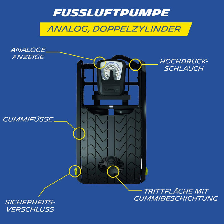 MICHELIN Doppelzylinder-Fussluftpumpe Analog, Schwarz
