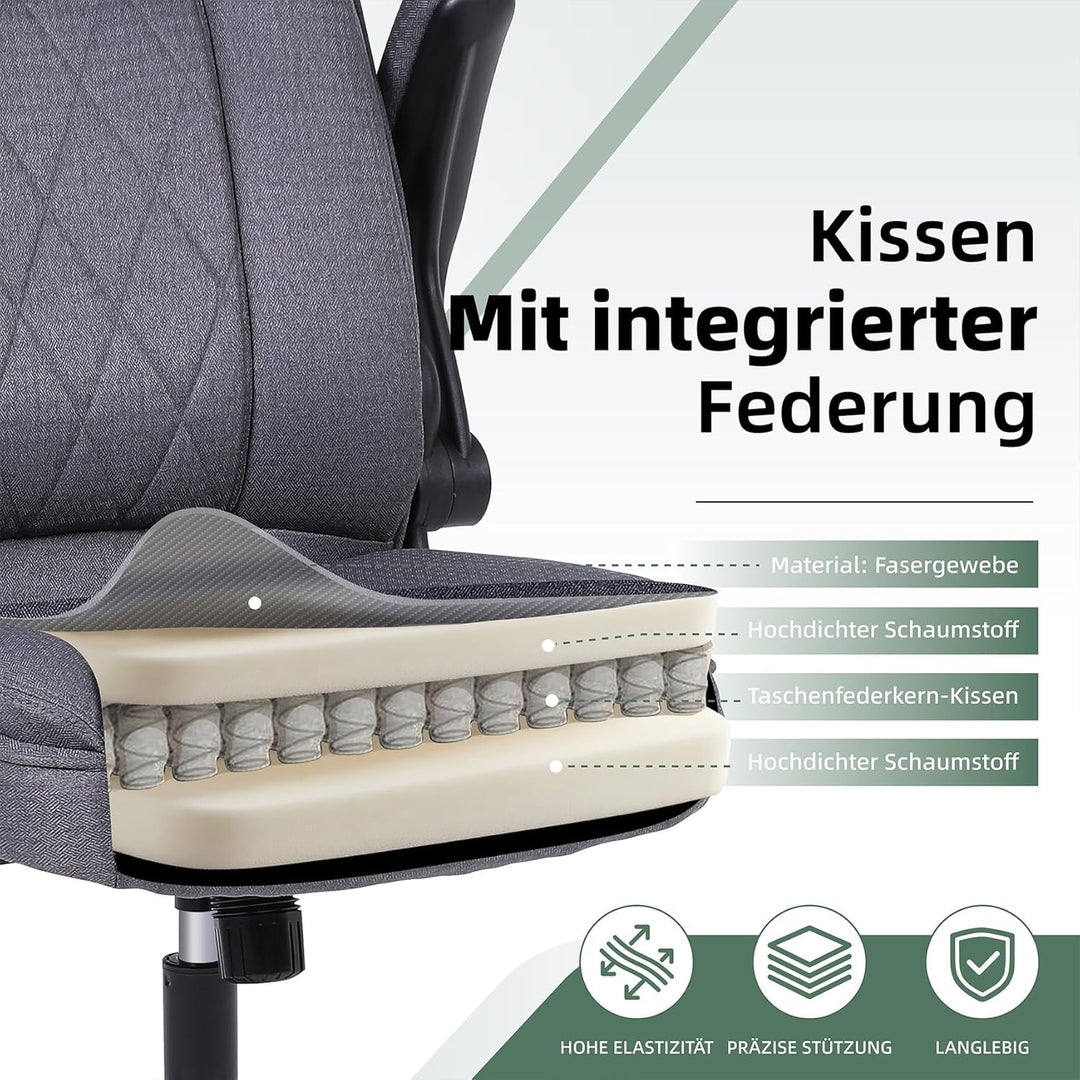 Youhauchair Bürostuhl Ergonomisch, Dunkelgrau | Ergonomisches Design, Hoher Rückenlehne, maximale