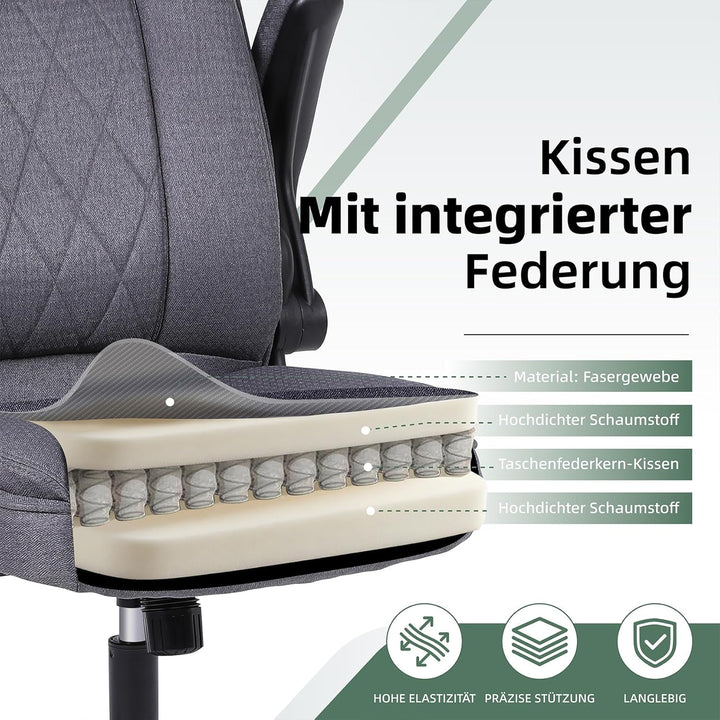 Youhauchair Bürostuhl Ergonomisch, Dunkelgrau | Ergonomisches Design, Hoher Rückenlehne, maximale
