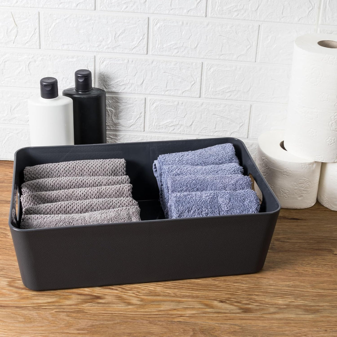 #11 3x Ordnungsbox - 12 cm hoch - anthrazit - 39,5x 25 cm - Ordnungskorb - Regalorganizer Wandregal