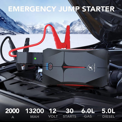 FLYLINKTECH Starthilfe Powerbank, 2000A Spitzstrom 13200mAh Tragbare Auto Starthilfe 12V für 6.0L Be