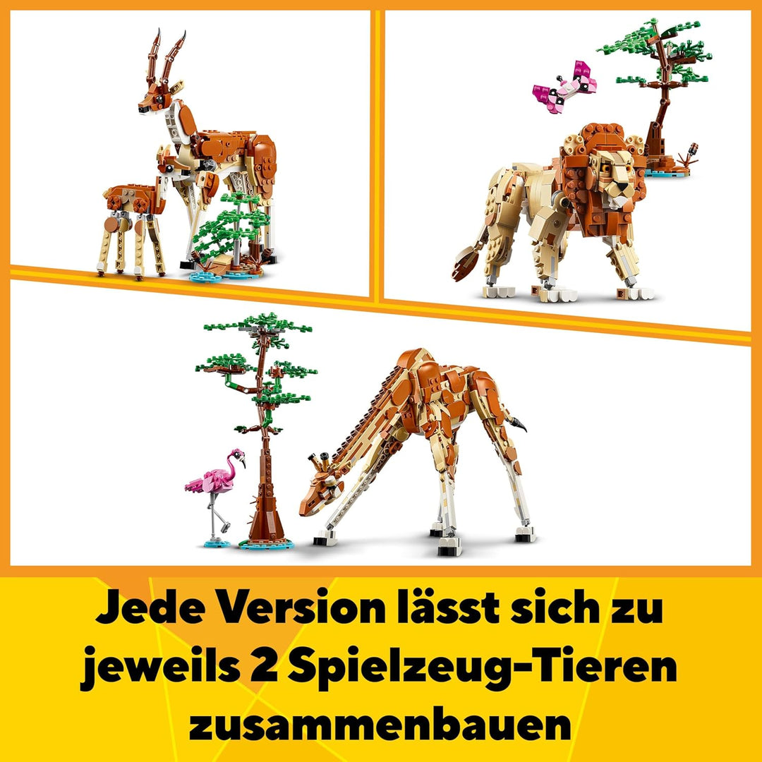 LEGO Creator 3in1 Tiersafari, Kreativ-Set mit Tierfiguren, 3 Baumöglichkeiten: Spielzeug-Giraffe, Ga