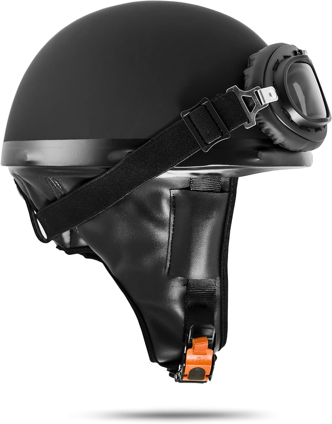 VEB Standard ATO-Moto Retro Motorradhelm Oldtimer Helm Halbschale Schwarz mit Brille Grösse S M L XL