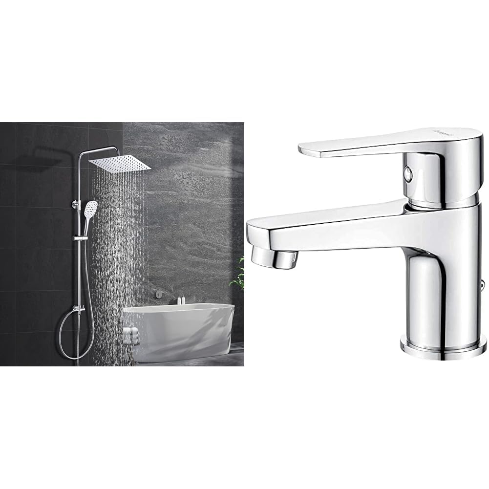 Görbach Edelstahl Duschsystem Duschset ohne Armatur Regendusche Überkopfbrauseset (SJ-E3030CP) & Ibe