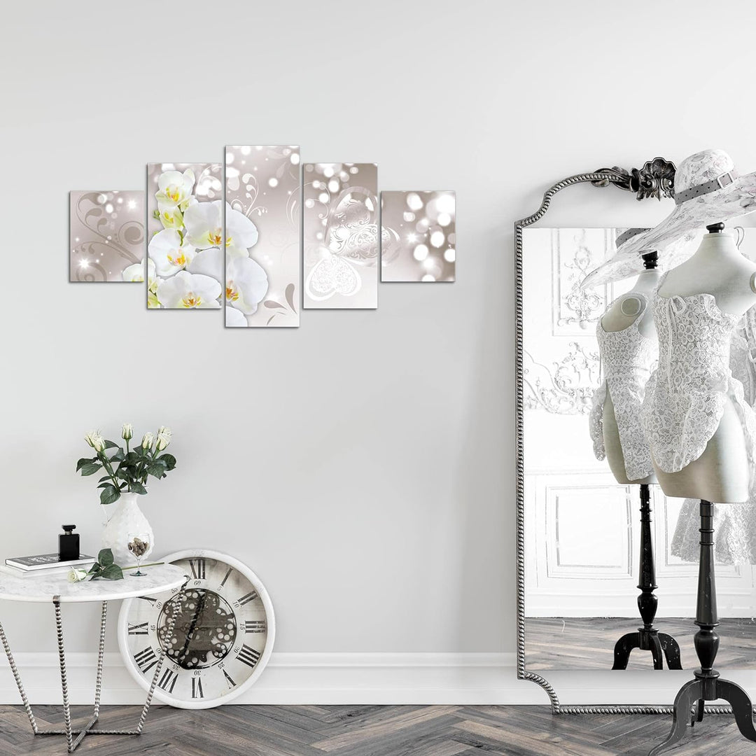 Runa Art Wandbilder Blumen Orchidee 5 Teilig Bild auf Vlies Leinwand Deko Wohnzimmer Abstrakt Grau B