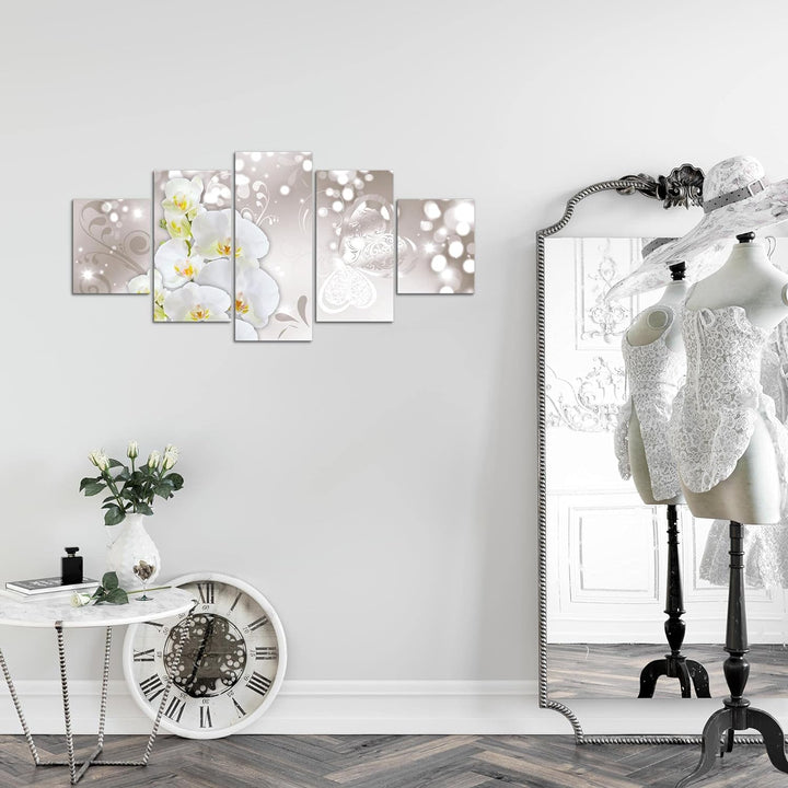 Runa Art Wandbilder Blumen Orchidee 5 Teilig Bild auf Vlies Leinwand Deko Wohnzimmer Abstrakt Grau B