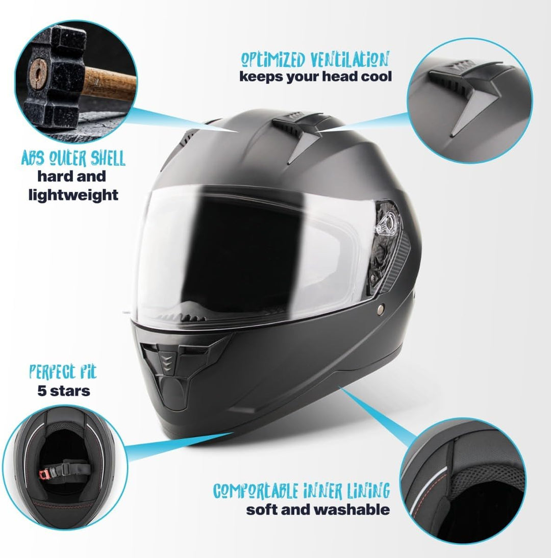 VINZ Kennet Integralhelm mit Sonnenblende | Motorrad Helm Vollvisierhelm Mopedhelm | Motorradhelm Fu