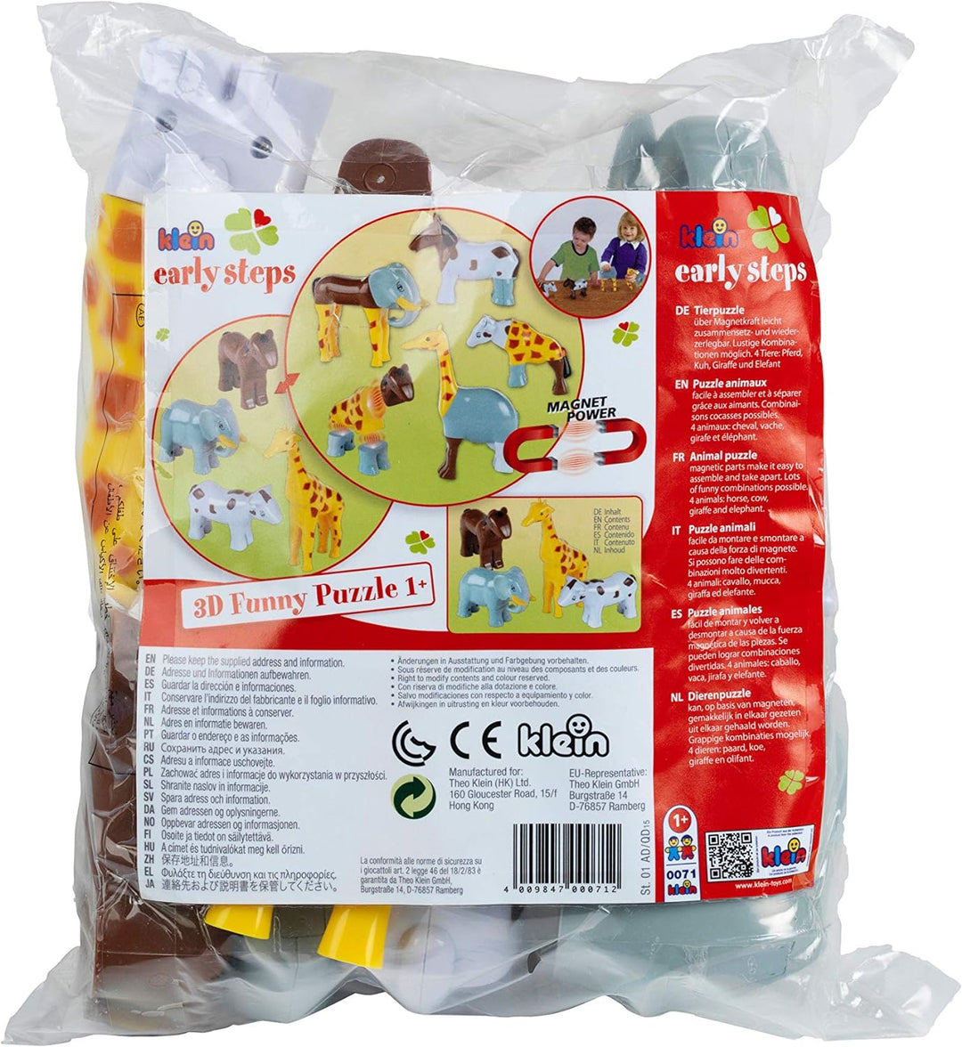 Klein Theo 71 Funny Puzzle Magnettierpuzzle im Beutel, 4 Tiere | Puzzleteile Werden mit Magneten ver