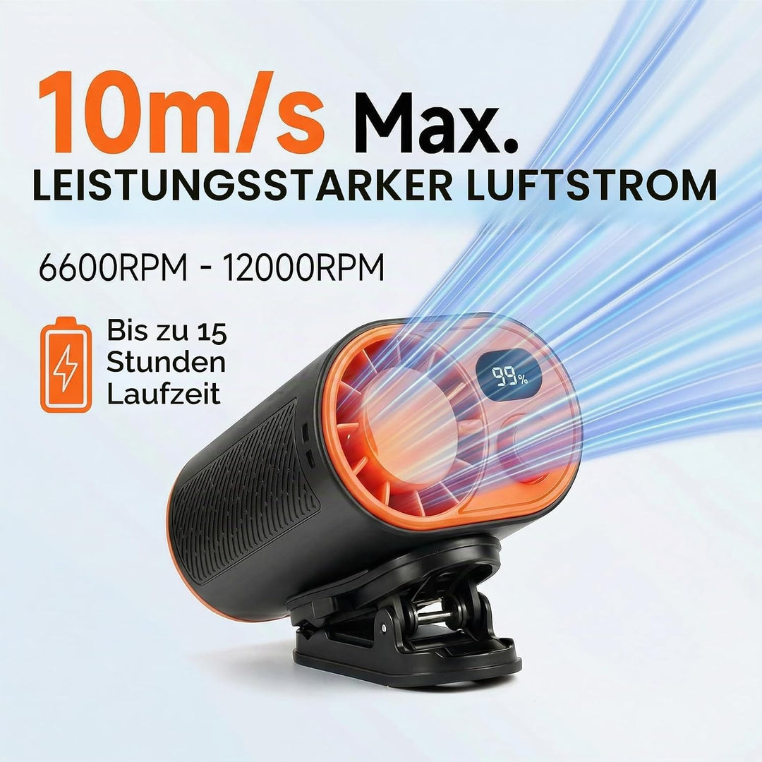 WHATOOK Tragbarer Gürtelventilator: 1-100 Stufenlose Geschwindigkeitsregelung Clip Fan mit 360° Dreh