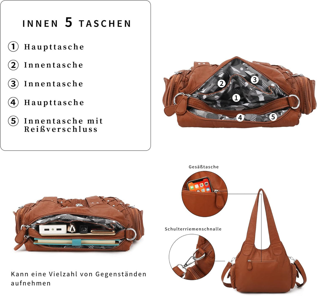 Angel Kiss Marke Damen-Einkaufstasche mit Nieten, grosse Kapazität, Damen-Umhängetasche mit verstell