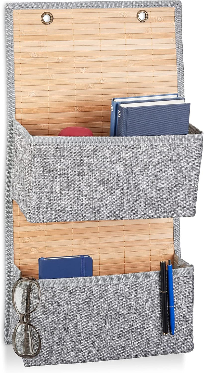 Relaxdays Hängeaufbewahrung Bad und Flur, 2 Fächer Türgarderobe 62 x 33 x 12 cm H x B x T, Bambus un