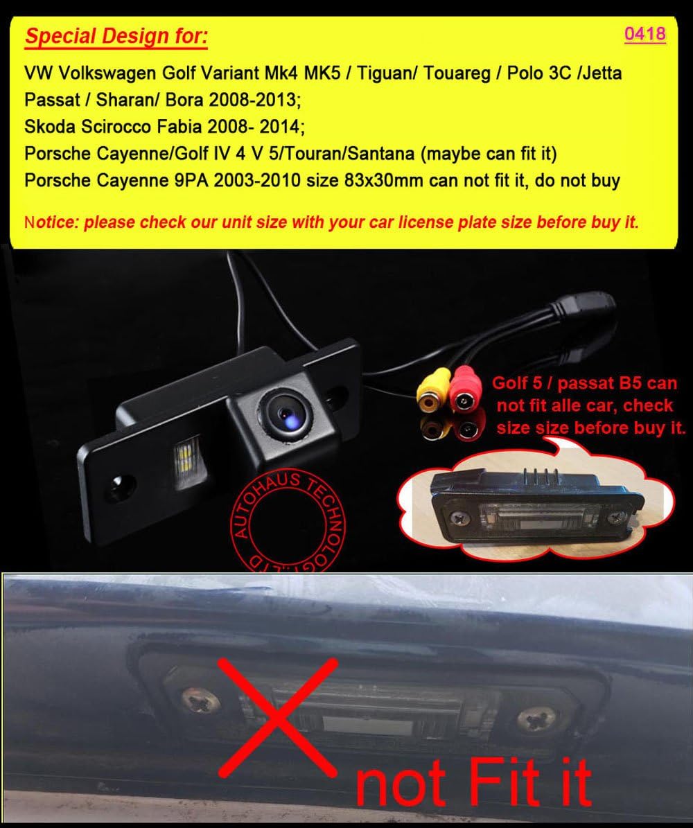 Wasserdicht Nachtsicht HD Rückfahrkamera Ersatz für VW Golf Variant Mk4 MK5/Tiguan/Touareg/Polo 3C J