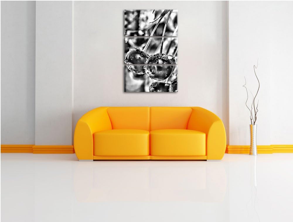 Pixxprint Frische Kirschen am Baum als Leinwandbild/Grösse: 3 Teilig (120x80) cm/Wandbild/Kunstdruck