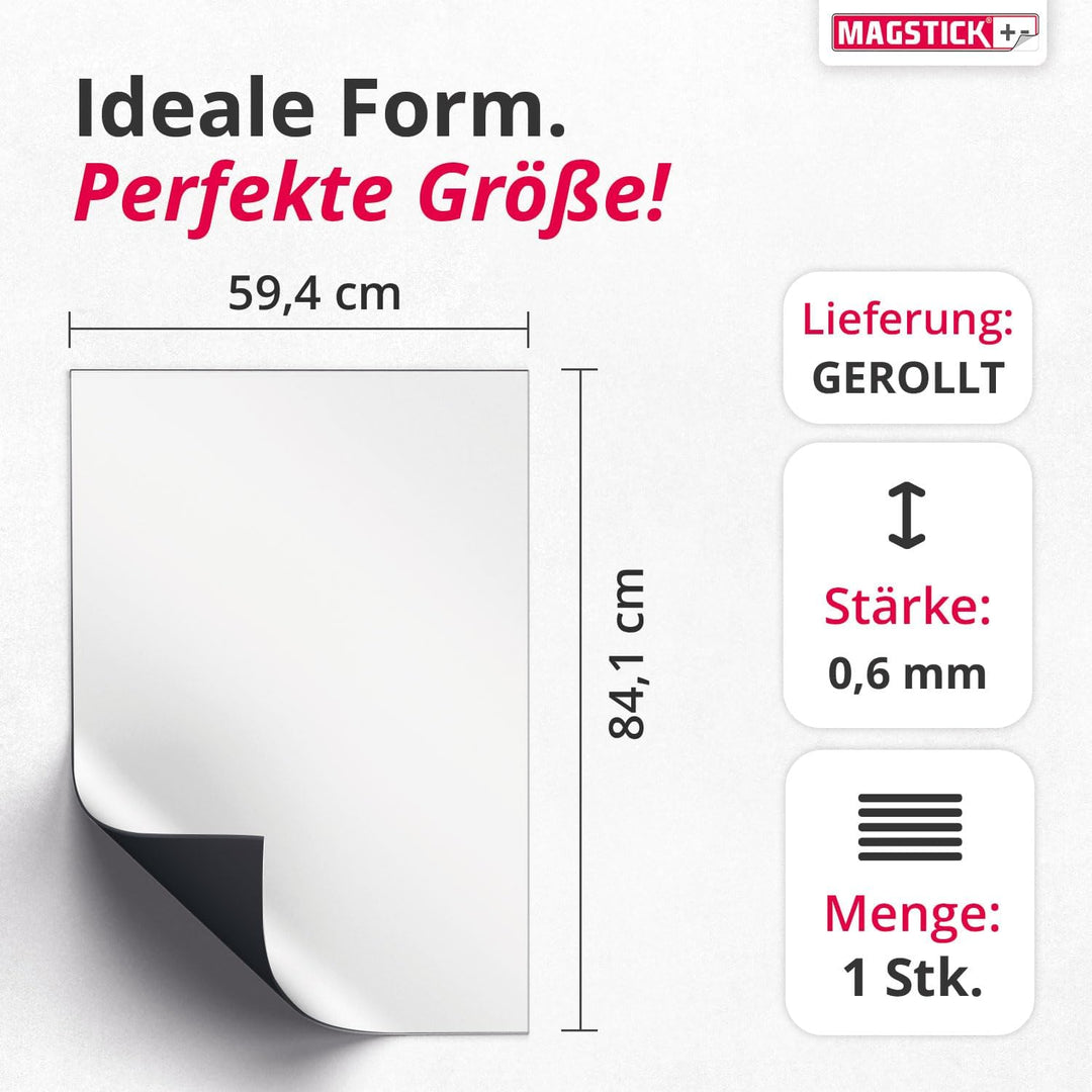 DIN A1 Magstick® Whiteboard-Folie selbstklebend I flexibler Haftgrund für Magnete I XL Ferrofolie in
