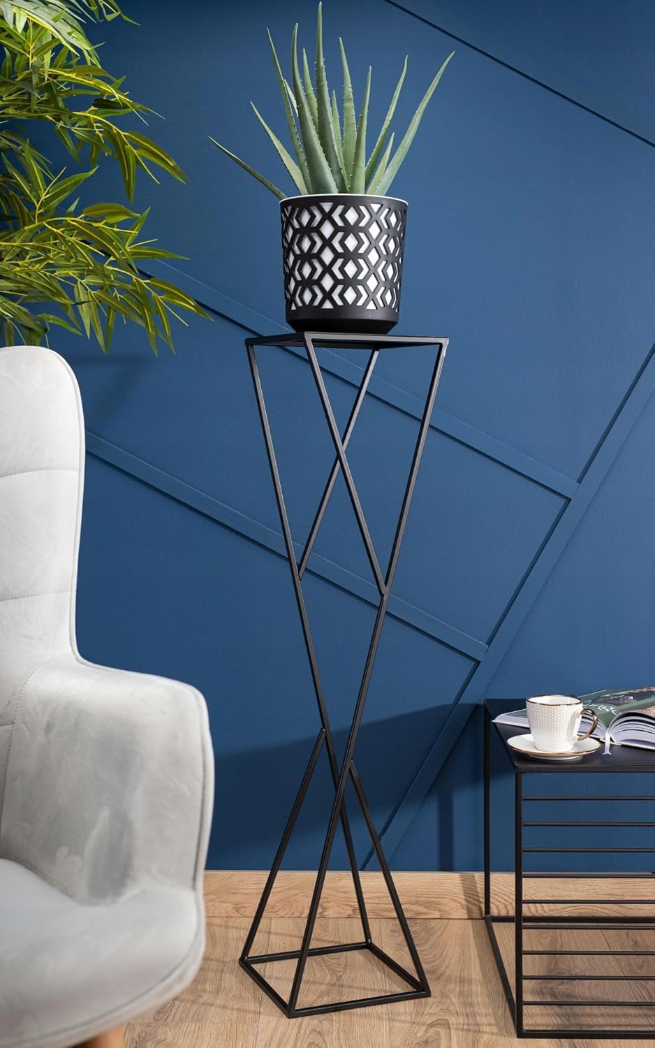 HowHomely Blumenständer Metall 100 x 24 cm - Solider und Minimalistischer Blumenhocker - Schwarz Pfl