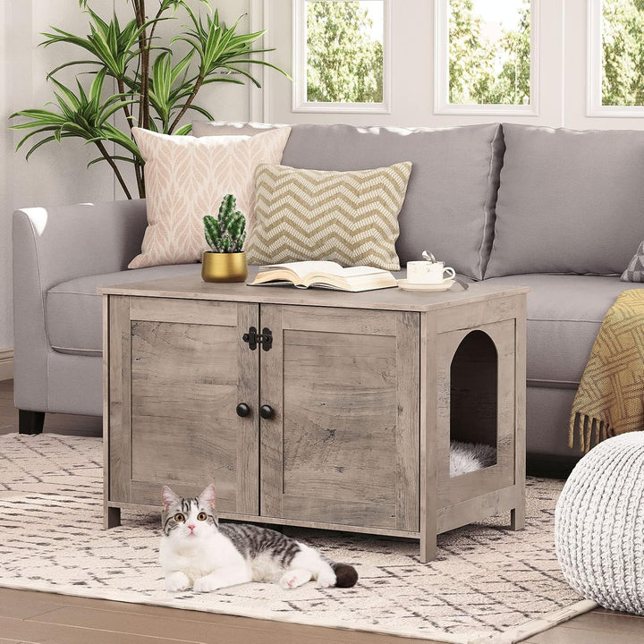 HOOBRO Katzenschrank, Katzenklo Schrank, Katzenhaus mit Tür und separater Trennwand, Sitzbank, Katze