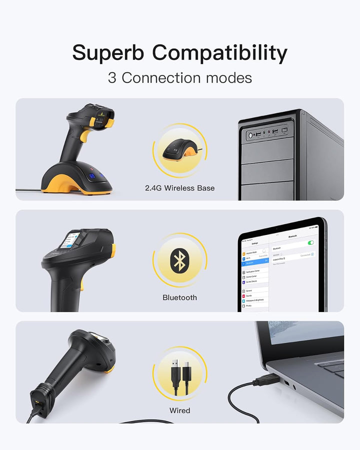 Inateck Barcode Scanner Bluetooth, 2D 1D Wireless Handheld Scanner, QR Code Scanner, mit Touchscreen