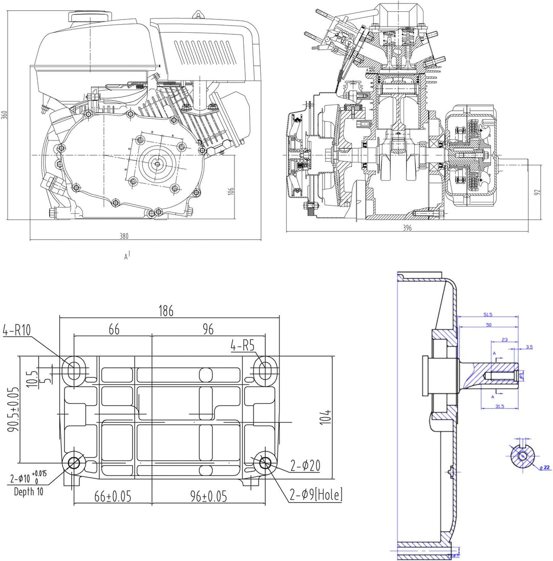 LIFAN 168 Benzinmotor 4,8 kW 6,5 PS 196 ccm mit Ölbadkupplung und Reduktionsgetriebe 2:1 Kartmotor