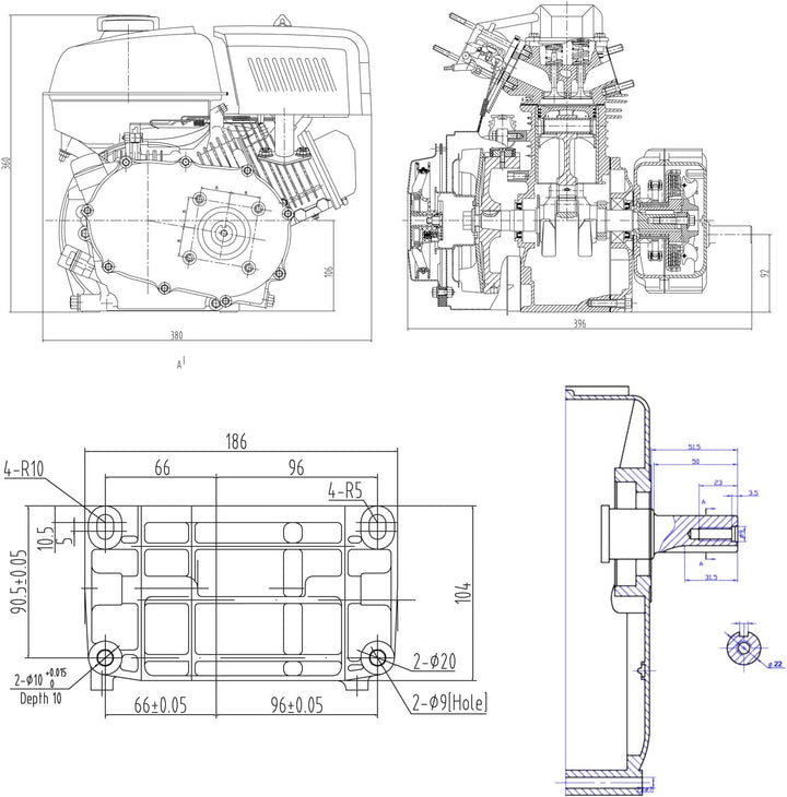 LIFAN 168 Benzinmotor 4,8 kW 6,5 PS 196 ccm mit Ölbadkupplung und Reduktionsgetriebe 2:1 Kartmotor