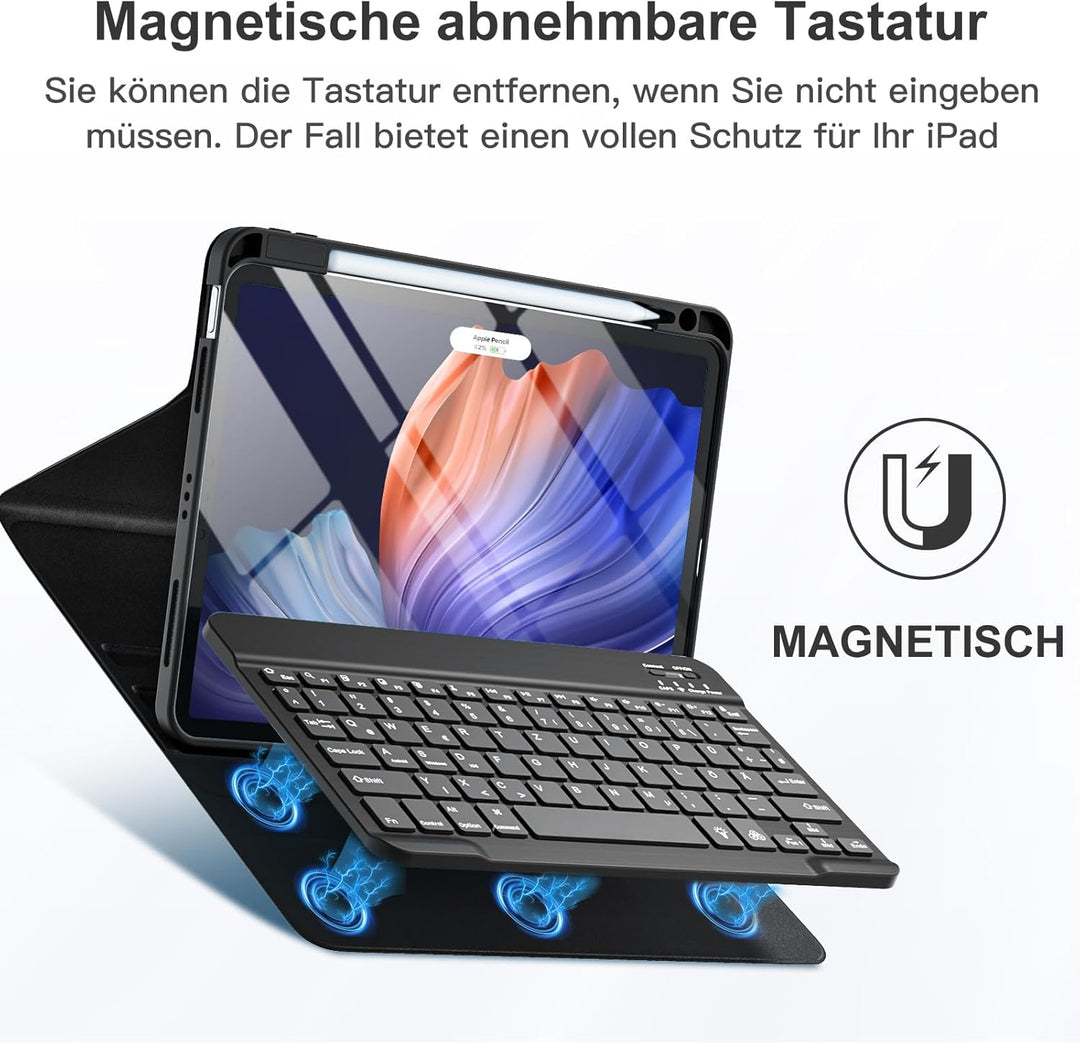 Vobafe Hülle mit Tastatur für iPad Air 11 Zoll M2 2024/iPad Air 6 5 4 2022 2020 10,9 Zoll, 7 Farben