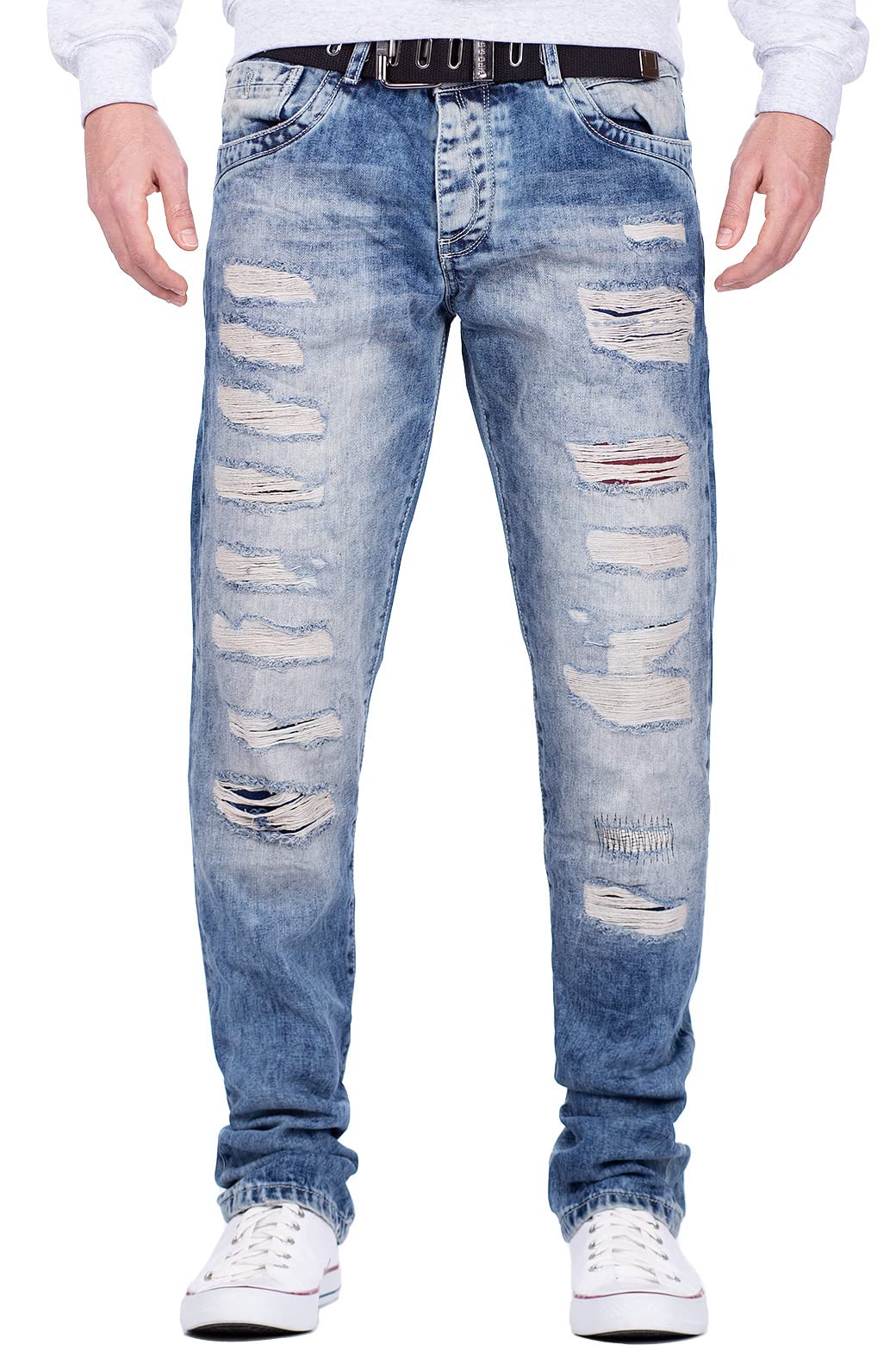 Cipo & Baxx Herren Jeans – Regular Fit Denim Hose für Männer, Destroyed und Used Look, Bikerstyle, C