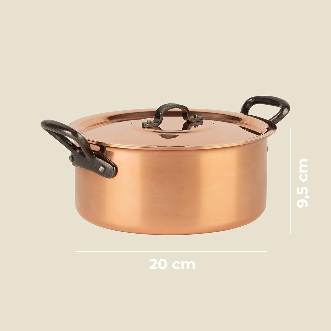 Cuisine Romefort | Kupfertopf verzinnt mit Gusseisengriff und Deckel Ø 20 cm | traditioneller Schmor