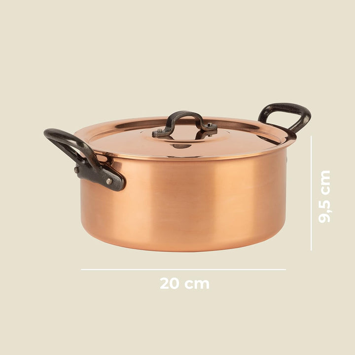 Cuisine Romefort | Kupfertopf verzinnt mit Gusseisengriff und Deckel Ø 20 cm | traditioneller Schmor